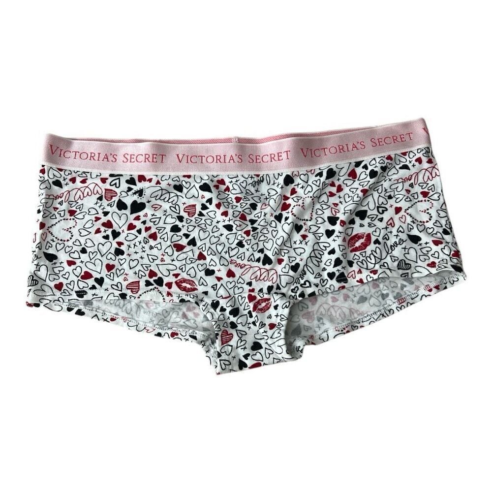 Victoria's Secret Panties Panty L Shortie White Red Heart Print Cotton Blend